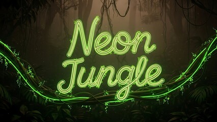 Neon jungle sign with green lights.