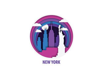 NYC, New York USA paper cut, cityscape crafted vector illustration. Origami, layered art of city with skyline, buildings, landscape shape for sticker, badge, web, print
