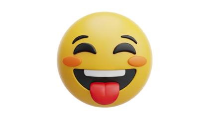 3D Grinning Face with Tongue Emoji 3D Render on transparent background