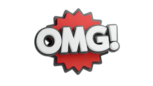 3D OMG text with red speech bubble on transparent background - Powered by Adobe