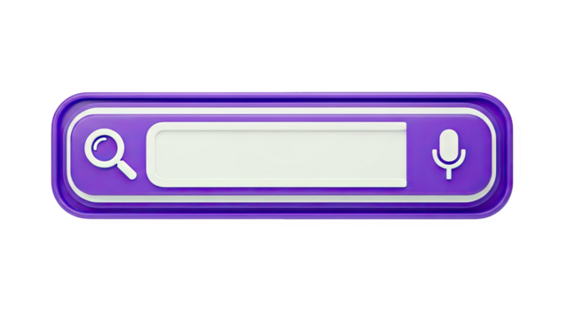 3D search bar with microphone and magnifying glass icons on transparent background - Powered by Adobe
