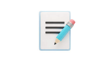 3D Icon of a Blue Pencil Writing on a Document on transparent background