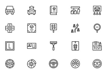 Driving School  web icons in line style Cars, Traffic, Education, and Transportation. Thin outline icons pack. Vector illustration