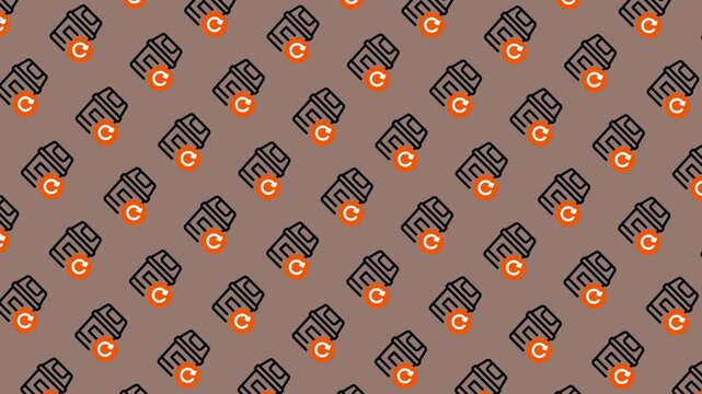 Seamless Pattern of C Programming Language Logo on Brown Background.