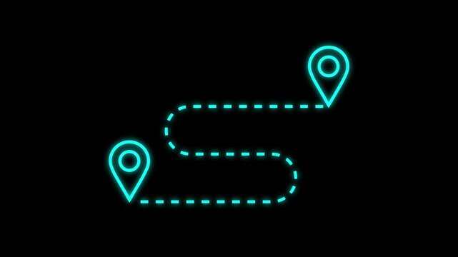 Location destination, path, and route icon showing map animation. Two location pins connected motion graphics. Location symbol bouncing video footage.