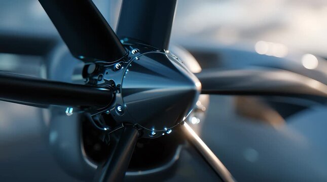 A large detail of the electric Vertical Take-Off and Landing. Flying transport and taxis of the future
