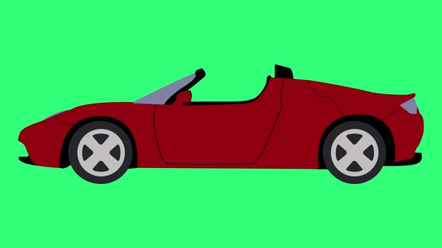 A red convertible sports car with a sleek design on a green background.