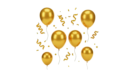 3D Gold Balloons and Confetti Celebration Elements
