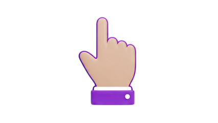3D hand cursor icon pointing up, digital illustration on transparent background