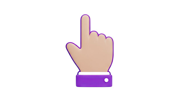 3D hand cursor icon pointing up, digital illustration on transparent background