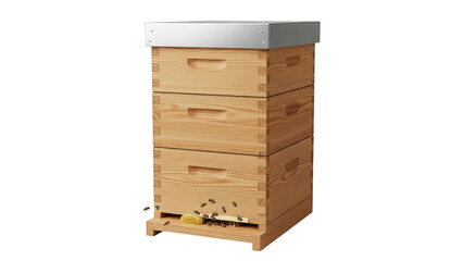 Modern Wooden Beehive With Bees And Honeycomb