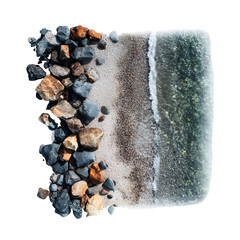 Aerial View of Rocky Beach Shore and River