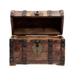 Vintage Wooden Treasure Chest Lid Raised Displaying