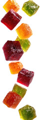 Colorful Cube Gummy Candies Falling on transparent background