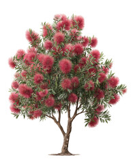 Detailed Sketch of an Ornamental Bottlebrush Tree on transparent background
