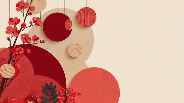 Lunar new year social post background, red and cream color scheme, simple festive elements, minimal design, marketing friendly composition, chinese new year social media template