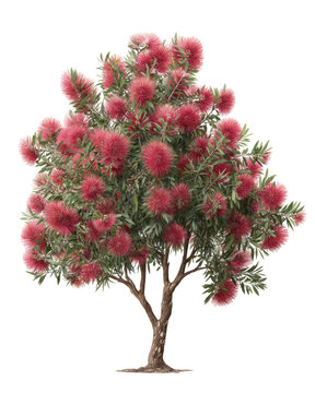 Detailed Sketch of an Ornamental Bottlebrush Tree on transparent background
