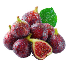 Fresh figs with water droplets isolated on transparent background