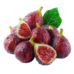 Fresh figs with water droplets isolated on transparent background