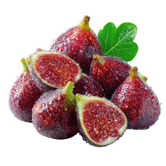Fresh figs with water droplets isolated on transparent background