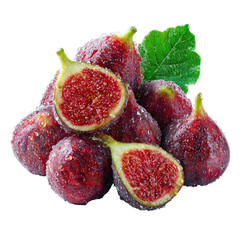 Fresh figs with water droplets isolated on transparent background