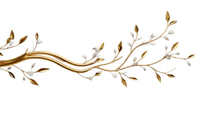 Golden branch with fine details photorealistic metallic isolated on transparent background