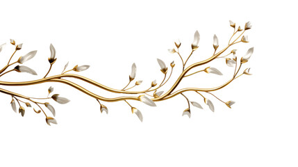 Golden branch with fine details photorealistic metallic isolated on transparent background