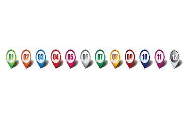 Numbered map pin icons colorful location markers for navigation