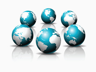 Multiple globes representing global connection international 