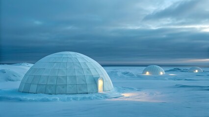 Ice-Sealed Research Dome Glowing Amid A Polar Nanotech Landscape, Blending Advanced Technology With The Raw Beauty Of The Frozen Arctic, Capturing A Vision Of Future Exploration In Harsh Environments
