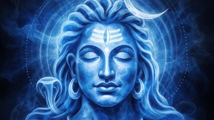 Lord Shiva Digital Art: Serene Portrait of Hindu God with Crescent Moo
