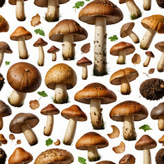 Seamless mushroom pattern illustration on light background