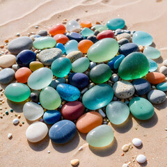 Polished multicolored stones arranged as abstract background