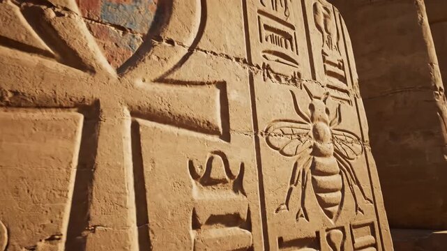 Carved wall with hieroglyphs