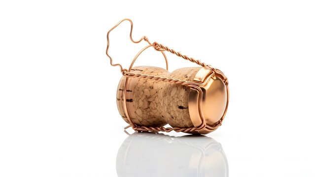 Close-up of a champagne cork with a muselet, isolated on a white background, symbolizing celebration and luxury
