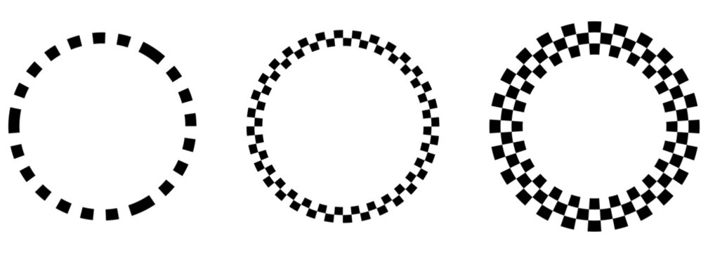 Abstract Checkered Circle Frame Set in Black and White. suitable for use as frames, borders, logos, icons, or other modern and creative design purposes.