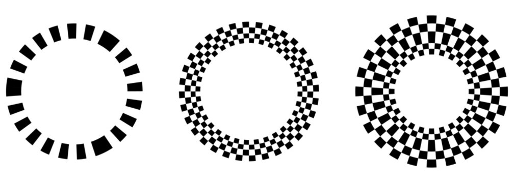 Abstract Checkered Circle Frame Set in Black and White. suitable for use as frames, borders, logos, icons, or other modern and creative design purposes.