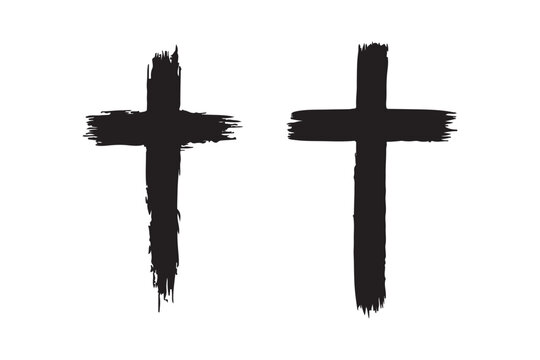 Cross clipart black and white, ash cross for Ash Wednesday card, poster, banner, post, lent, wishes with grunge christian cross, church clipart, ashes, religious cross isolated on white background