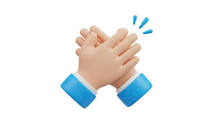 3D Clapping hands with blue cuffs on transparent background