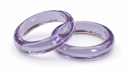Two translucent, lavender-hued rings, intertwined, casting subtle shadows on white backdrop