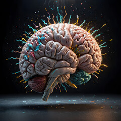 Artistic brain illustration with colorful neural connections