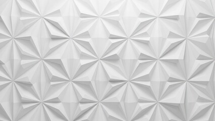 Close-up of a repeating geometric pattern of white, folded, triangular shapes