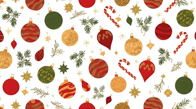 Festive ornaments pattern: A cheerful arrangement of Christmas ornaments and holiday motifs, evoking the spirit of the season. - Powered by Adobe