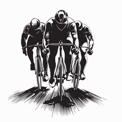 Professional Road Cyclists Speed Competition Silhouette on White Background