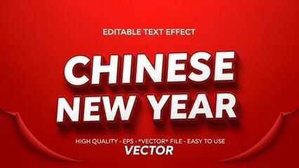 Editable text effect for chinese new year in white letters on red background vector