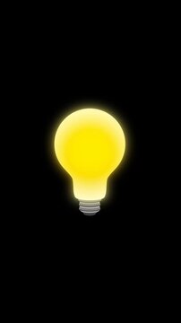 Creative Thinking Animation with Light Bulb on black background. Vertical. Full HD. 4K