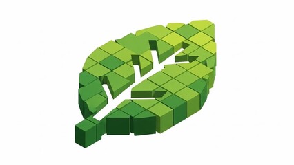 3D Green Leaf Cubes Isometric Illustration.