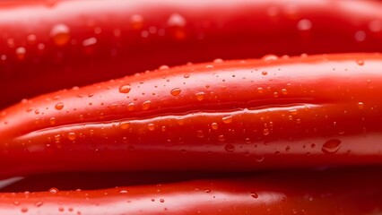 Close-up view of fresh red chili peppers with water droplets, highlighting their vibrant color and texture, perfect for culinary and food-related projects