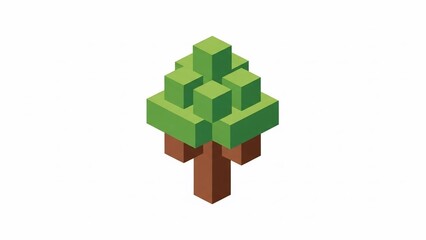3D Pixel Art Green Tree Illustration.