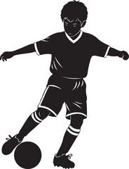 Naklejka premium Silhouette Illustration of a Young Boy Playing Soccer and Dribbling a Ball, Youth Sports and Fitness Concept , Generative Ai